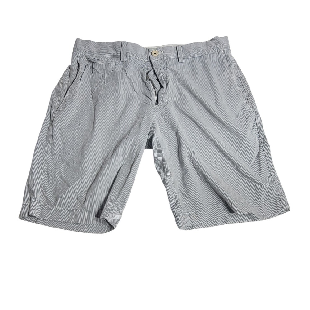 Banana Republic Aiden‎ Mens 31 Seersucker Shorts Blue White Striped Cotton 9"